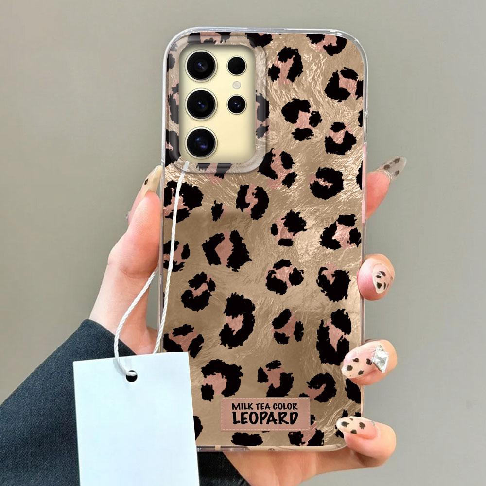 Pink Black Leopard Print Pattern Women Phone Case for Samsung Galaxy S25 Edge S24 S23 S22 S21 S20 FE Plus Ultra Shell Back Cover