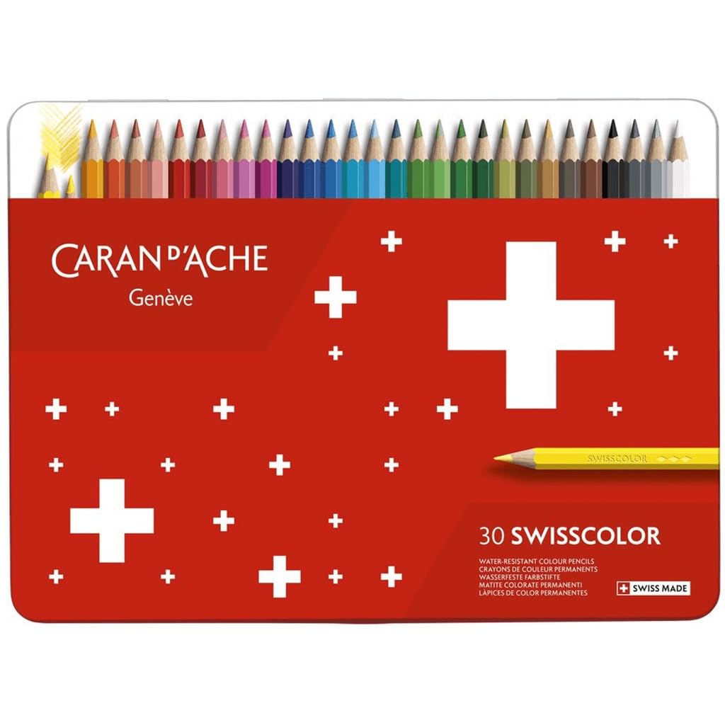 Caran d'Ache 1284-730 Swisscolor Oil-Based Colored Pencils, 30-Color Set in a Tin