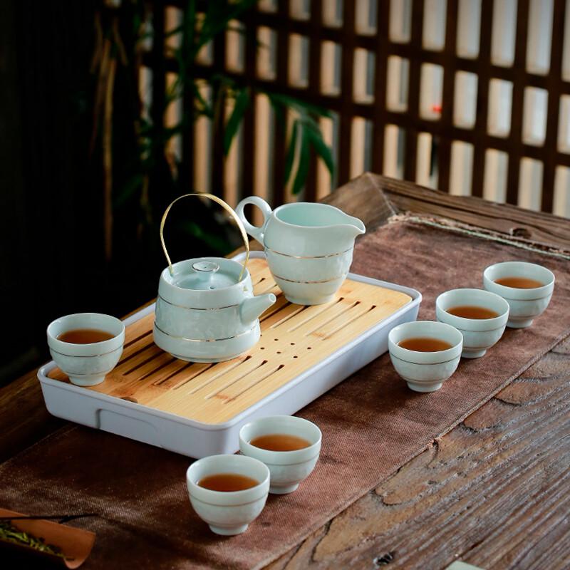 Hand-Painted Celadon Ceramic Kung Fu Tea Set