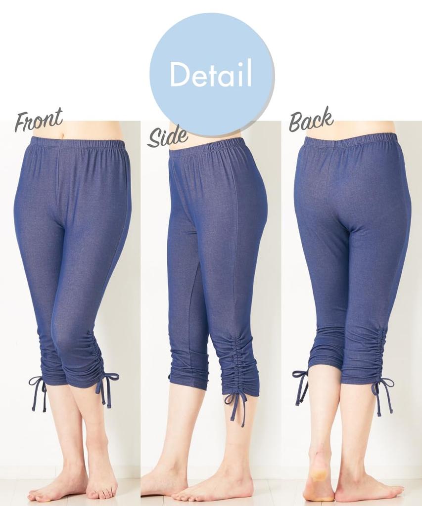 Nissen Cool and Cool UV Cotton Thin Set of 2 Ribbon Navy Dark Sizes Leggings/Stirrup Leggings, Protection, Blend, Denim-Like Fabric, 3/4 Length, (Hem