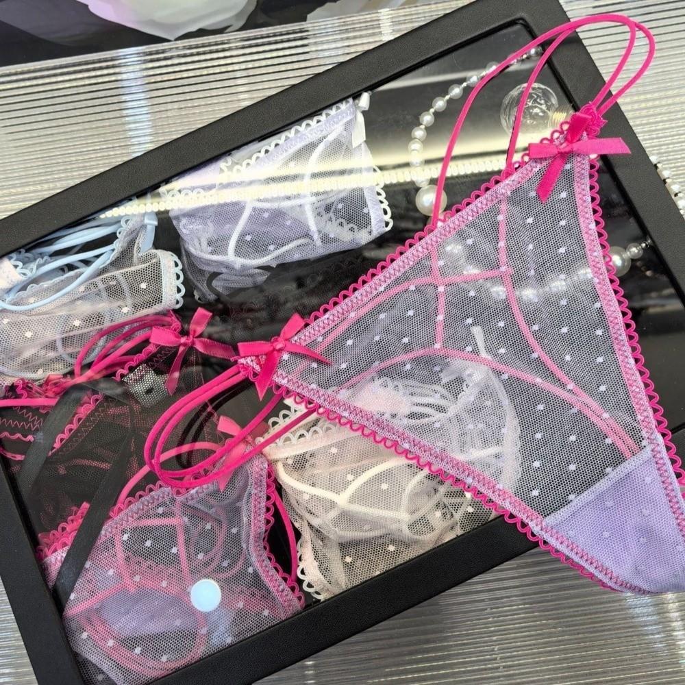 Thin Belt Underwear for Women Low Waist Mesh Seamless Panties Sweet Transparent Thong Girl