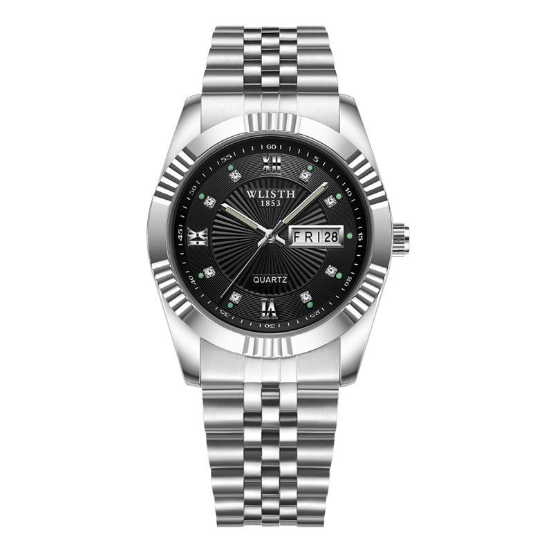 Top Brand Fashion Temperament Men's Watch Luminous Double Calendar Solid Steel Band Quartz Watch Couples Watch