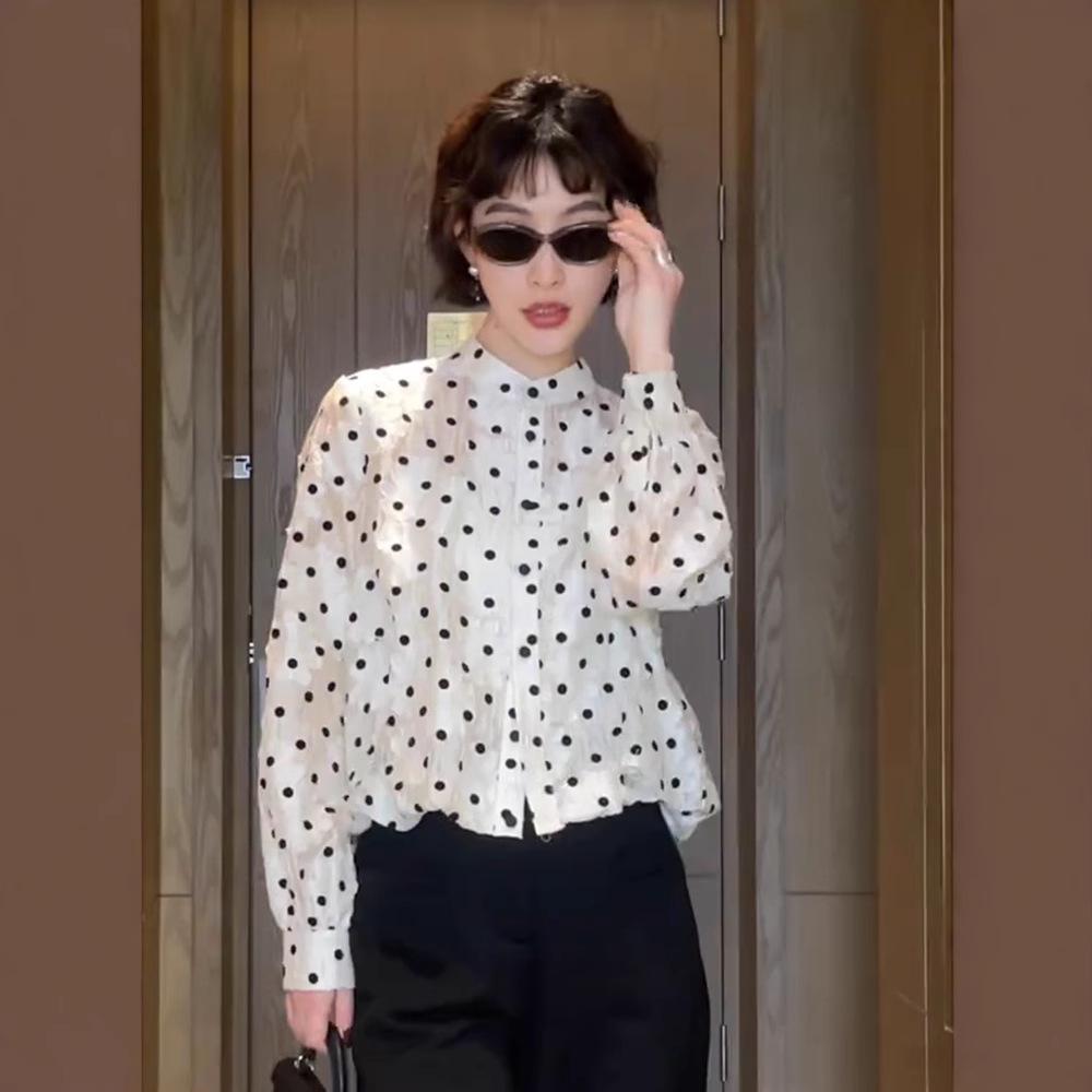 Women's 2025 Spring French Polka Dot Short Jacket-Shirt
