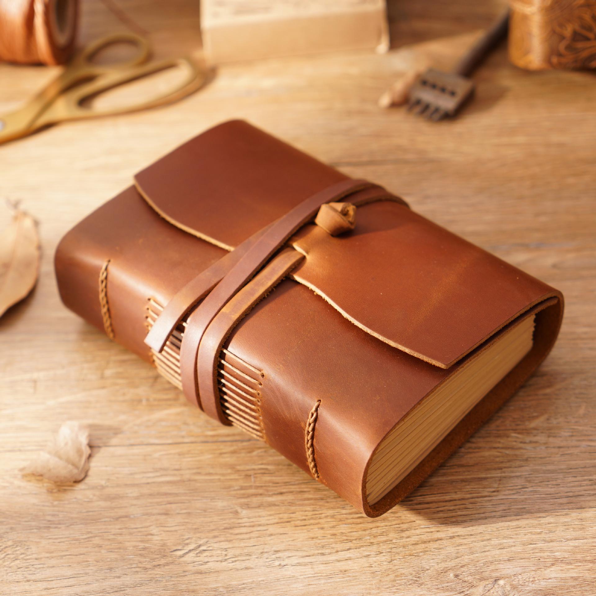 Thick Retro Chinese-Style Cowhide Diary Notebook with Kraft Paper