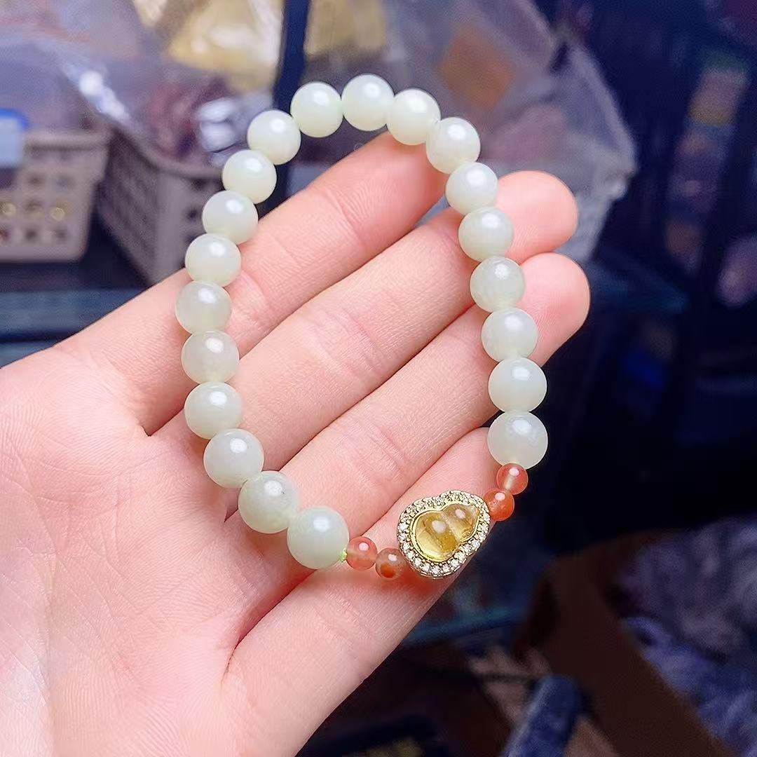 Exquisite Hetian Jade Gourd Bracelet - Unisex High-End Fashion Jewelry