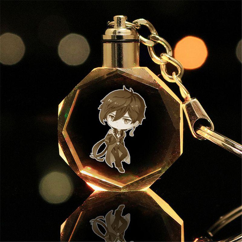 Elegant Genshin Impact Crystal Keychain With Stunning Led Colorful Light For All Occasions