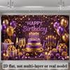2D Purple Gold Birthday Banner Cake Table Background Photo Booth