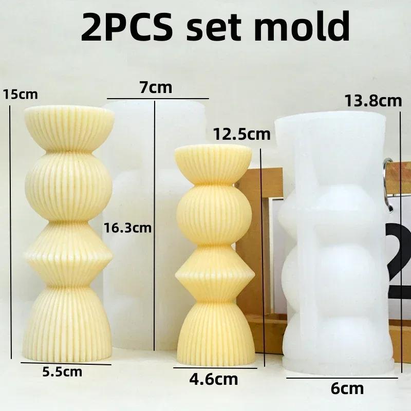 DIY New Cylindrical Tall Twirl Pillar Candle Mold Ribbed Aesthetic Twist Swirl Silicone Mould Geometric Striped Soy Wax Mold