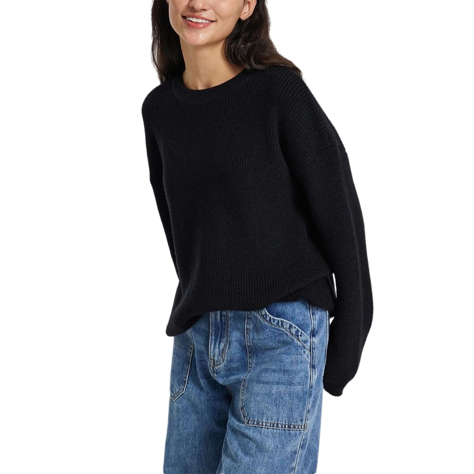 

Женский пуловер с круглым вырезом и длинными рукавами, свободный, в стиле кэжуал S чёрный