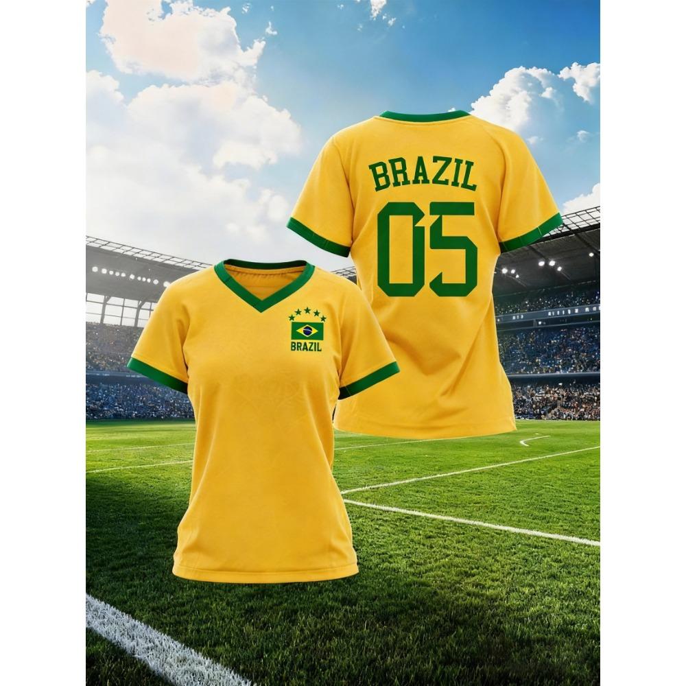 Women s Brazil National Team Aesthetic Jersey T-Shirt, Sporty Graphic Print S