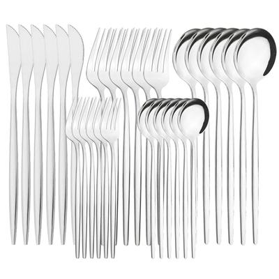 30pcs/6set Dinnerware Gold Knives Fork Dessert Coffee Teaspoons Spoons Silverware Set Stainless Steel Cutlery Kitchen Tableware