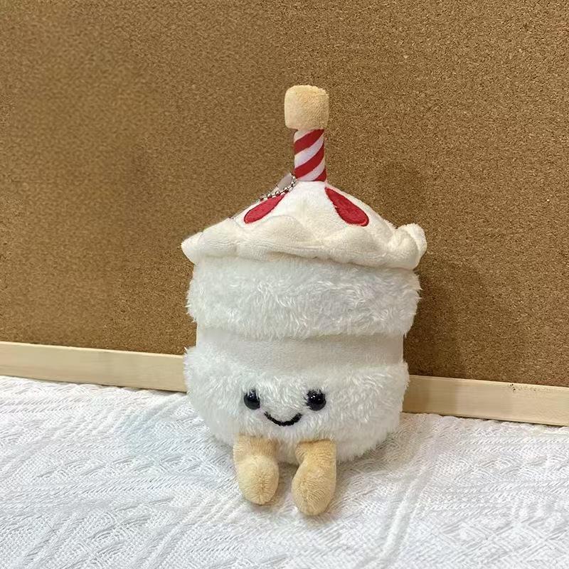 Internet Celebrity Cute Cake Candles & Milk Tea Cup Plush Doll Keychain Ornaments