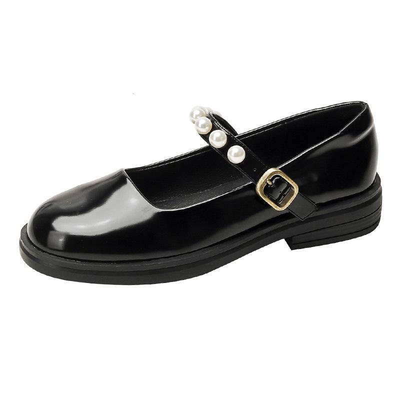 Fashion 2025 Girls Lolita Shoes Cosplay JK Uniform Footwear Woman Pearl Leather Belt Strap Flats Loafers Femme Mary Jeans Ballets Shoes