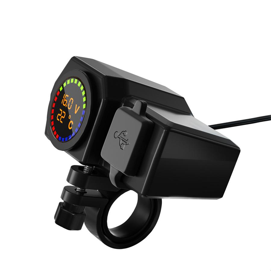Motorcycle USB+Type-c Port Mobile Phone Charger With Temperature Voltage Display