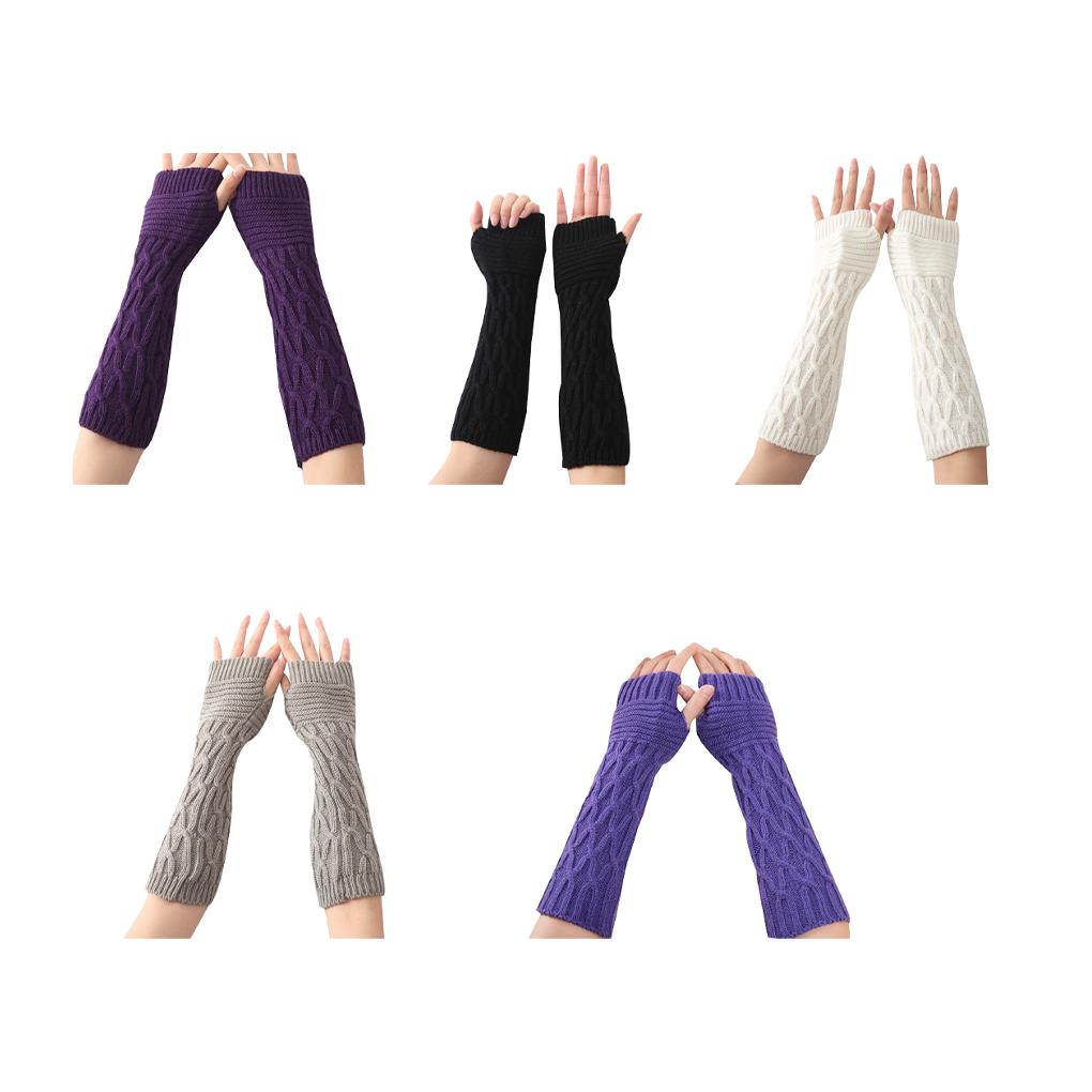 1 Pair Winter Autumn Gloves Knit Arm Warmer for Women Girls Fold Pattern Stripe Arm Wrist Sleeve Mittens