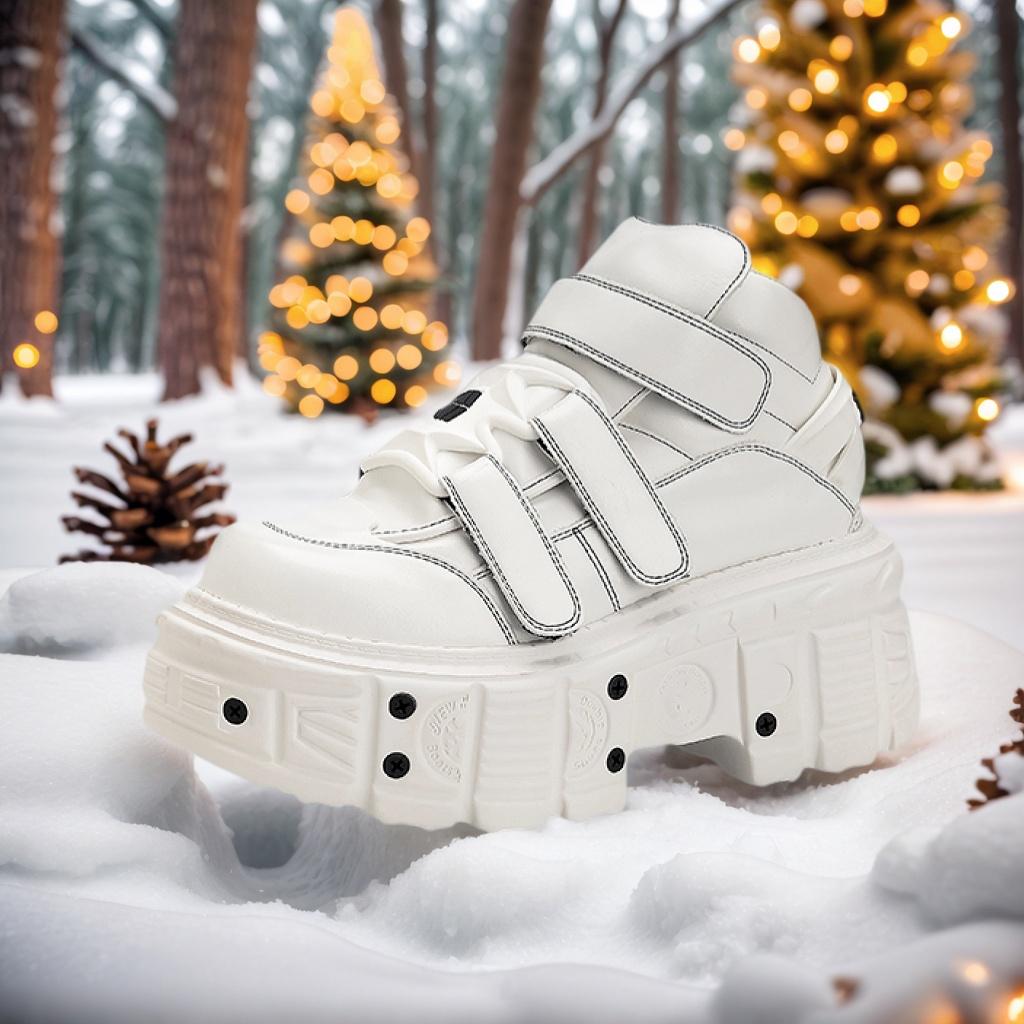 Gothic Ankle Rock Boots  New Punk Style Women Shoes Lace-up White Platform Shoes Woman Metal Decor Woman Sneakers