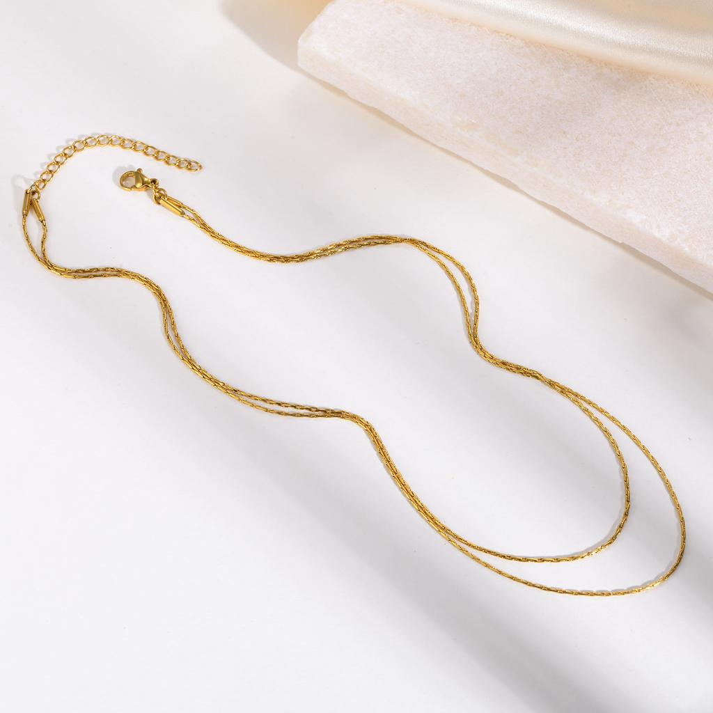 Double-layered Chain Necklace Stainless Steel for Women Simple Everyday Jewelry