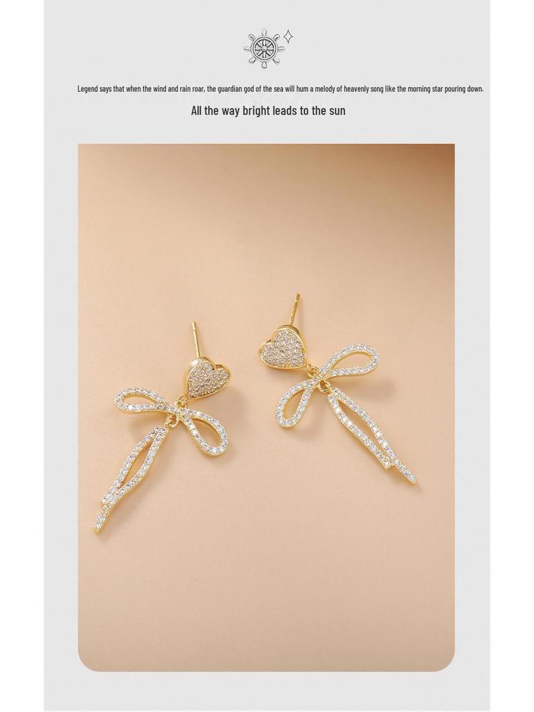 Brincos de Coração Pérola Brilhante com Laço: Estilo Coreano Feminino com Elegância de Alto Padrão e Personalidade