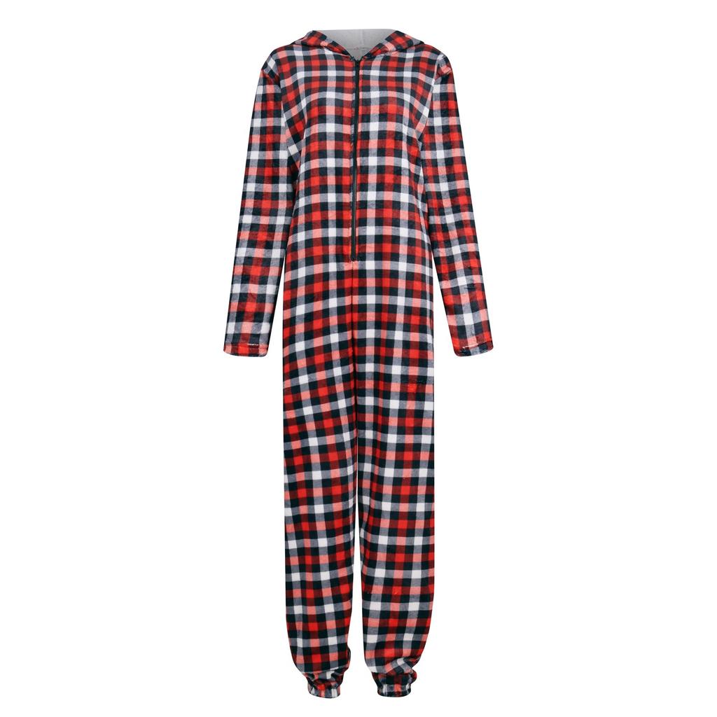 Women's Fashion Printed Plush Hooded Long Sleeve Warm Home Jumpsuit With Ears