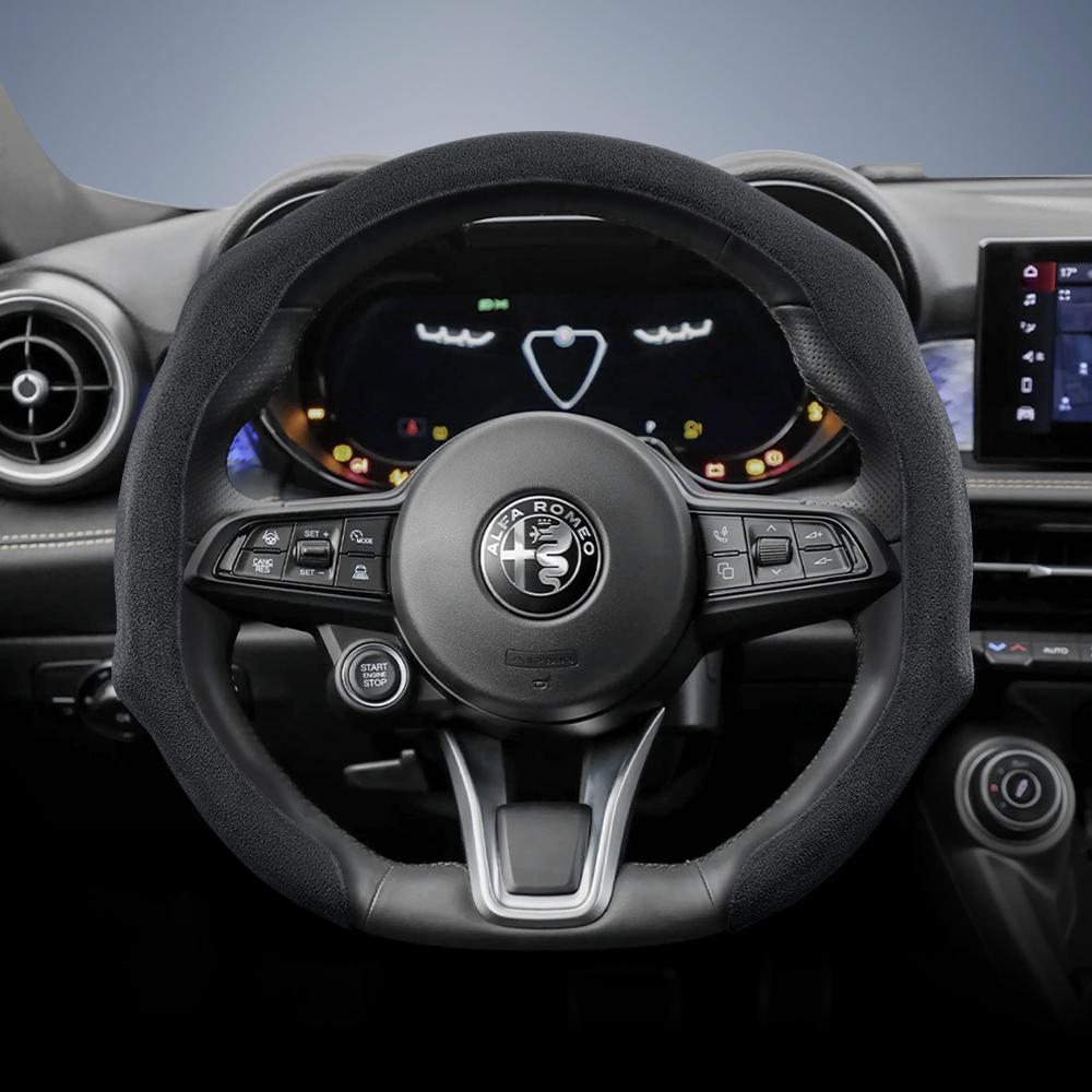 IMKC9 Suitable for Alfa Romeo Premium Suede Snap-On Steering Wheel Cover, Non-Slip and Durable Giulia 952 Stelvio 949 147 Mito Giulietta Tonale 965