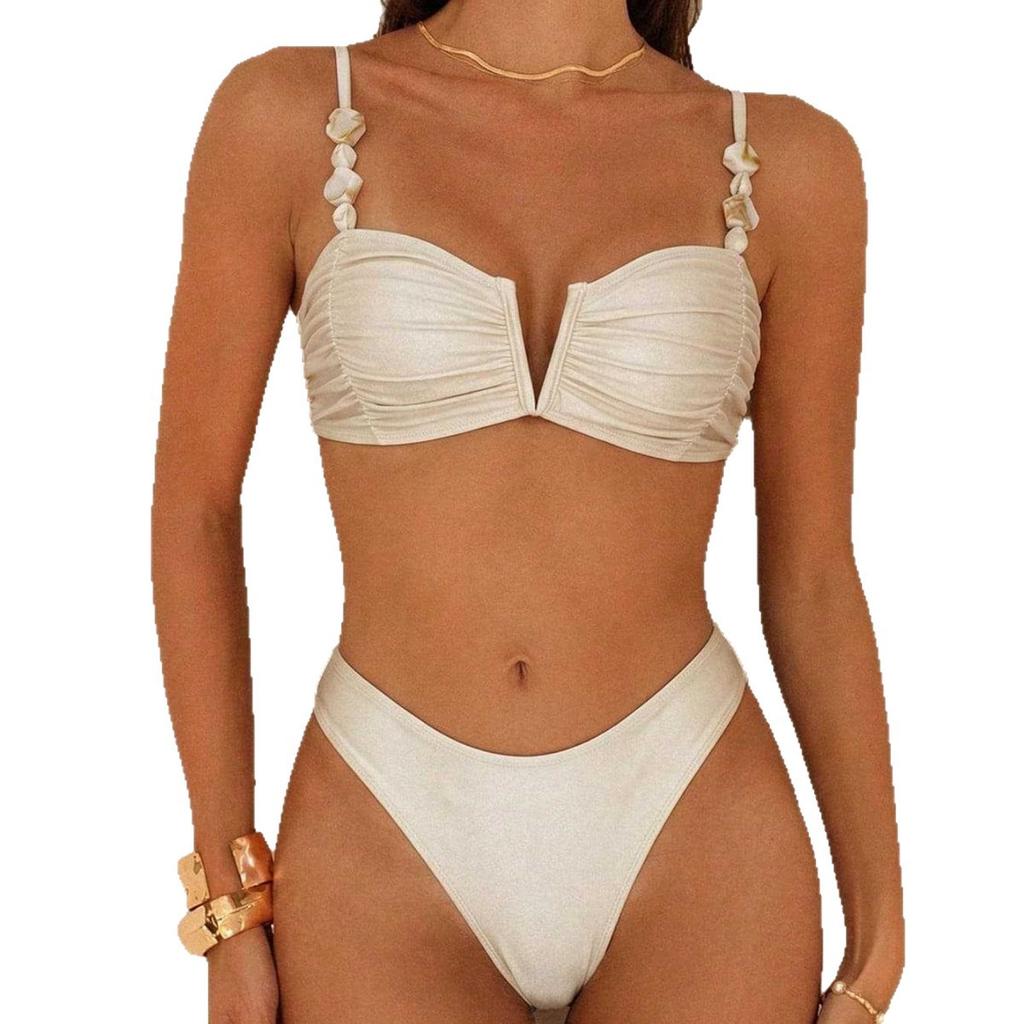 1011 European and American sexy beach split swimsuit summer women solid color seaside beach vacation bikini two-piece set