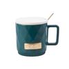 Cross Border Nordic Diamond Diamond Lattice Ceramic Mug Simple White Tie Lid Spoon Coffee Mug Office Home Cup