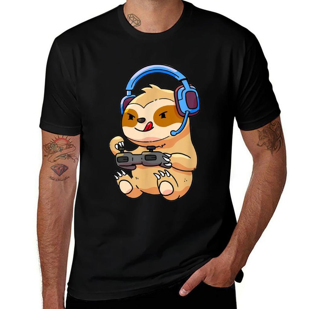 Gamer Sloth Gaming Sloths Video Game Gift T-Shirt Casual Short Sleeve T-Shirt