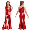 Kids Sparkly Jumpsuit Off-shoulder Sleeveless Sequin Tassels Flared for Pageant Show