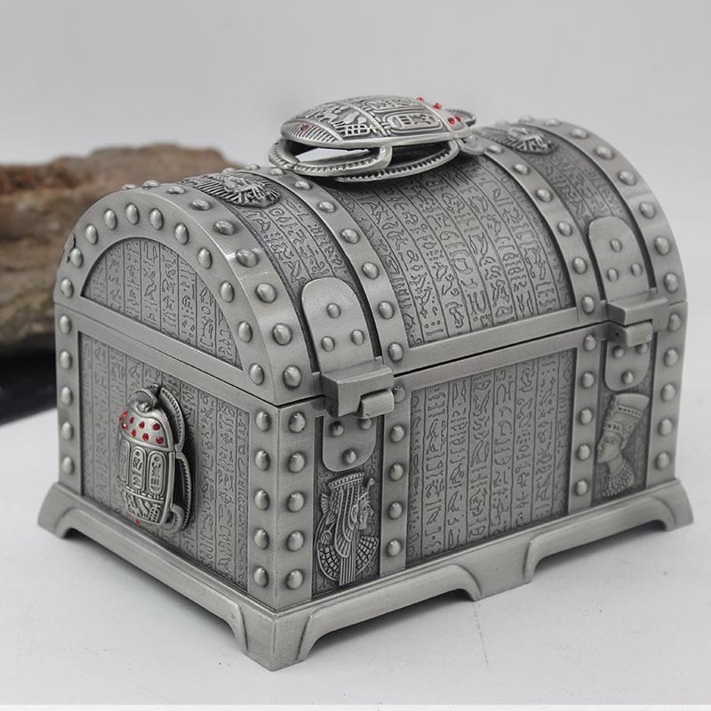 Ancient Egyptian Scarab Double-Layer Jewelry Box with Lock