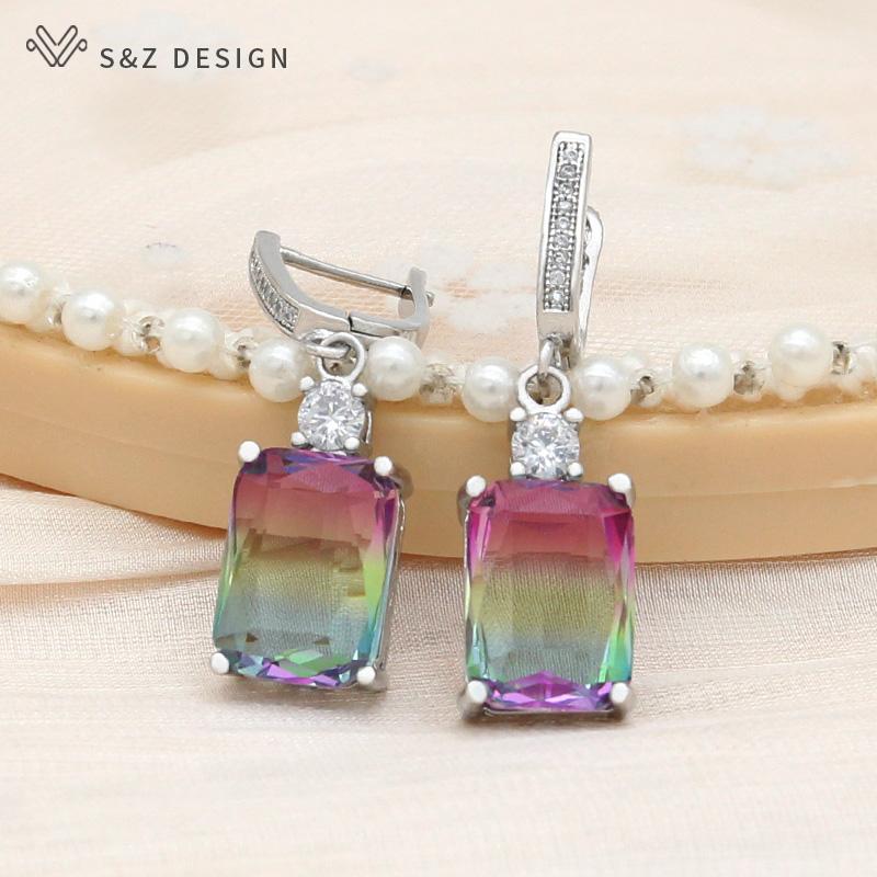 

Модные элегантные серьги-капельки цвета розового золота с кубическим цирконием, прямоугольные турмалиновые серьги-капли для женщин, свадебные ювелирные украшения