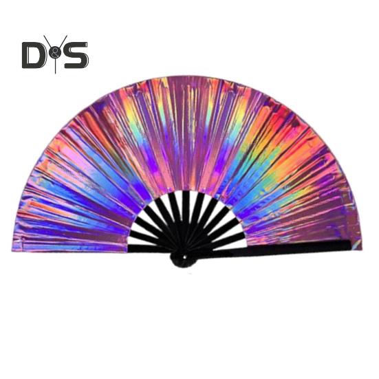 Bunter Kung-Fu-Fächer, holografischer, faltbarer PVC-Fächer, ergonomischer Griff, sanftes Öffnen und Schließen, Performance-Fächer, Volkshandwerks-Fächer