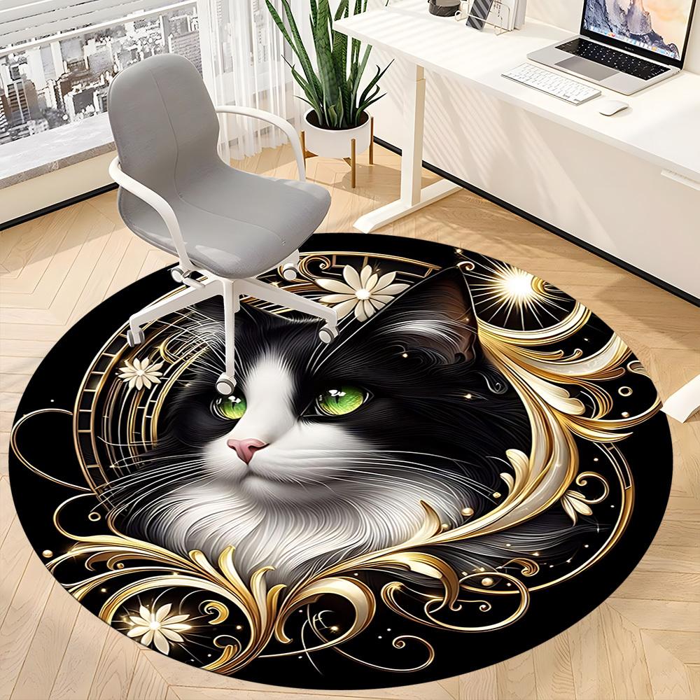 1pc Cat Artwork Chair Carpet for Office, Soft, Non-Slip Polyester Mat, Office, Living Room, Bedroom, Durable Polyester yy251207106