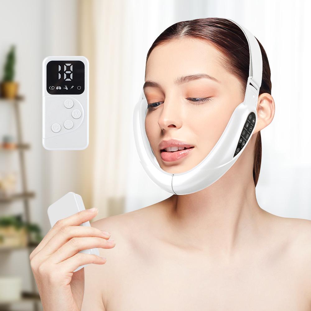 EMS Vibration V-Face Device: Remote-Controlled Beauty Massager with 5 Color Light Modes for Facial Care