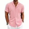 Loose Cuban Collar Short Sleeve Shirt Men's Summer Casual Solid Color Beach Shirts Men