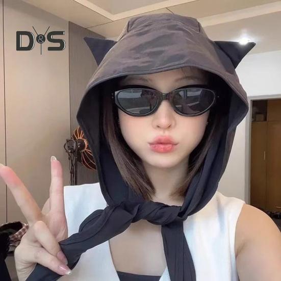 Sunshade Hat with Fixed Straps Adjustable Elasticity Breathable Quick-Drying Demon Hat Solid Color Design Lace-up Hat