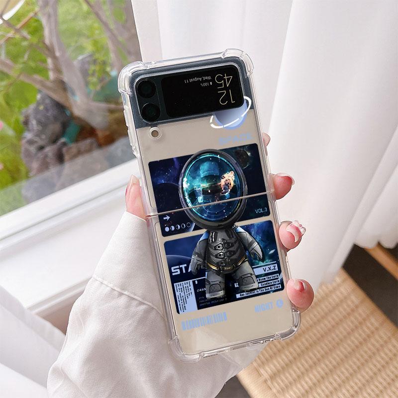 Luxury Case For Samsung Galaxy Z Flip 3 4 5G Funda Z Flip3 Clear PC Hard Shockproof Back Phone Coque Mechanical Astronaut Space