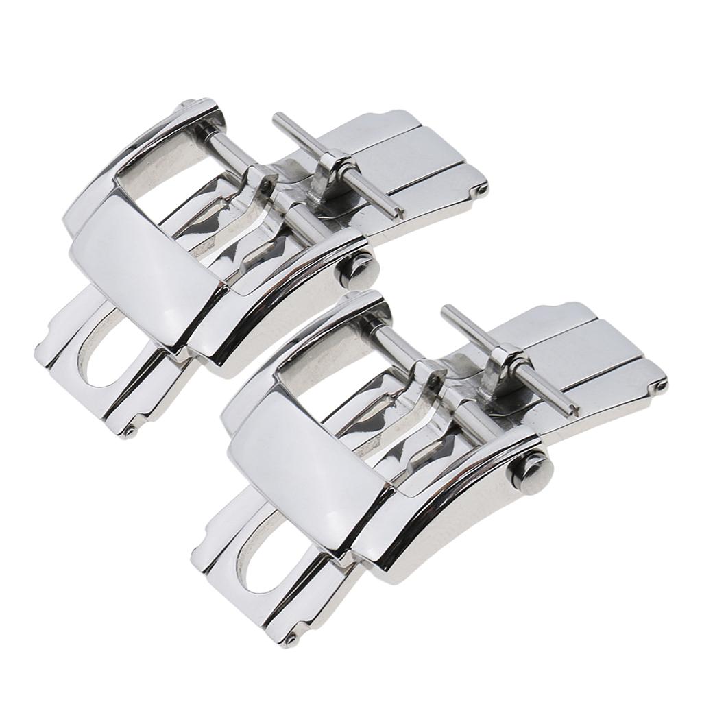 2 Pieces Stainless Steel Folding Clasp Butterfly Watch for Strap, 18mm Width