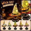 Stained Glass Style Witch Hat Table Lamp with Decorative Base for Indoor Use Halloween Themed Lighting Accent Piece