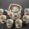 Retro Celadon Ceramic Teapot Set with 6 Cups