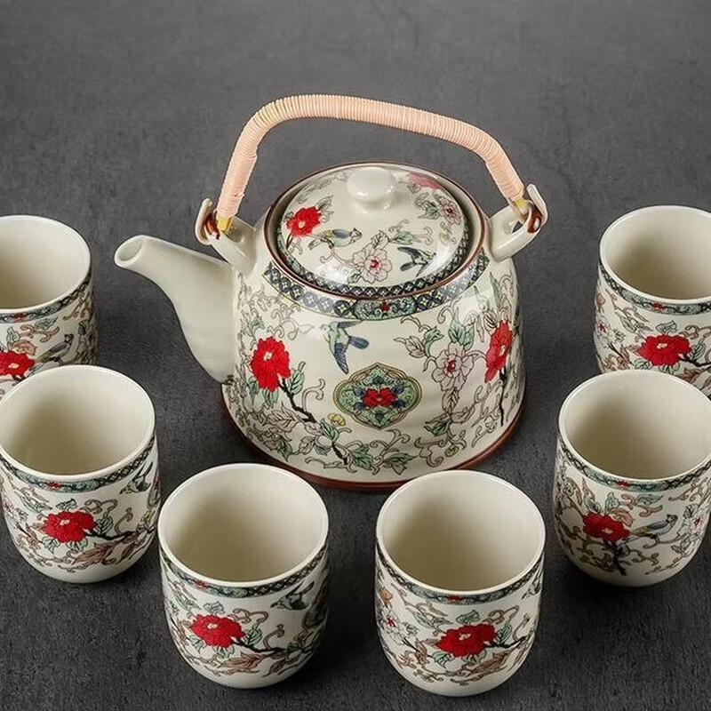 Retro Celadon Ceramic Teapot Set with 6 Cups