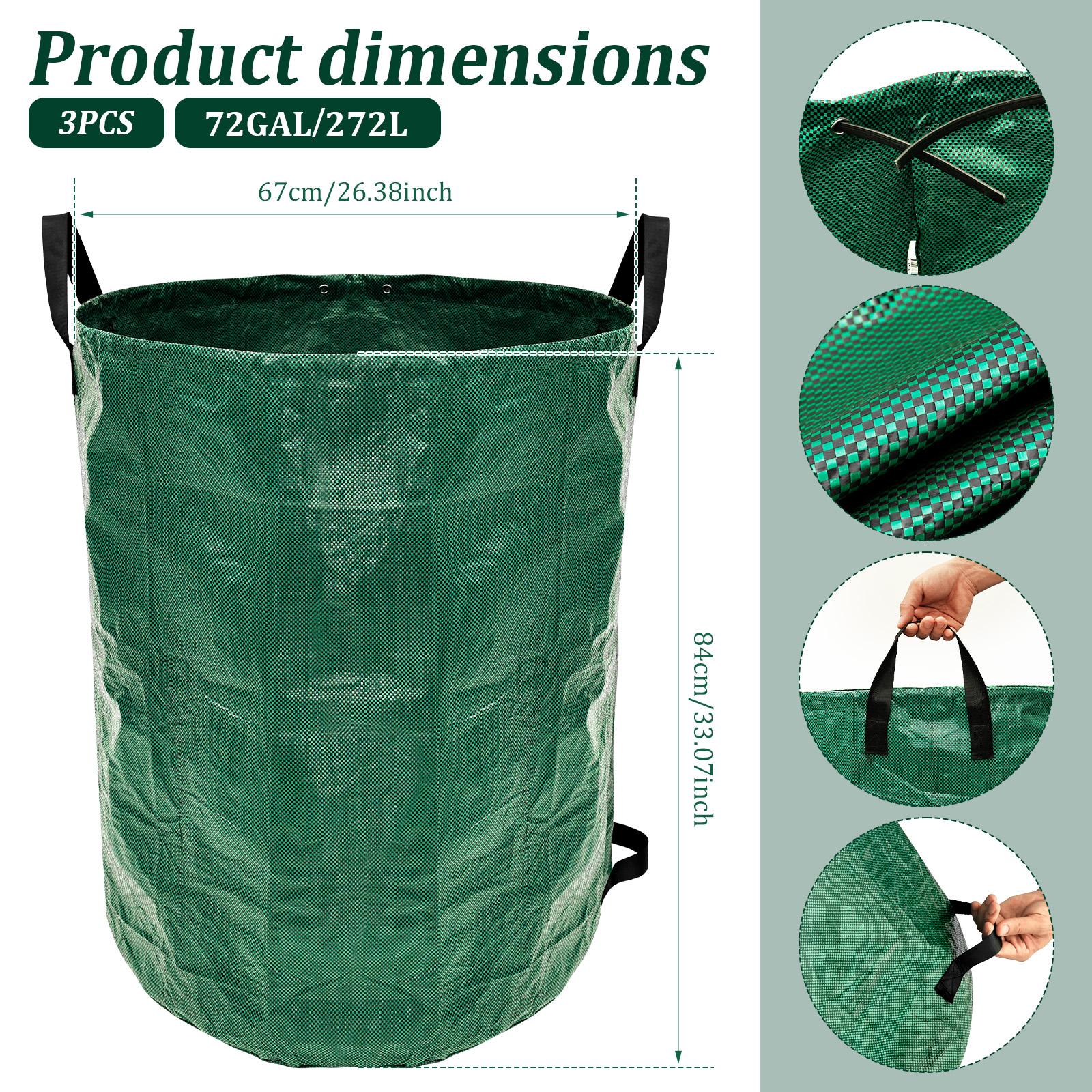 

3 Pcs 272L Garden Waste Bag Reusable Waterproof Leaf Bag with 4 Reinforced Handles Garden Yard Cleaning Tools for Debris Leaves