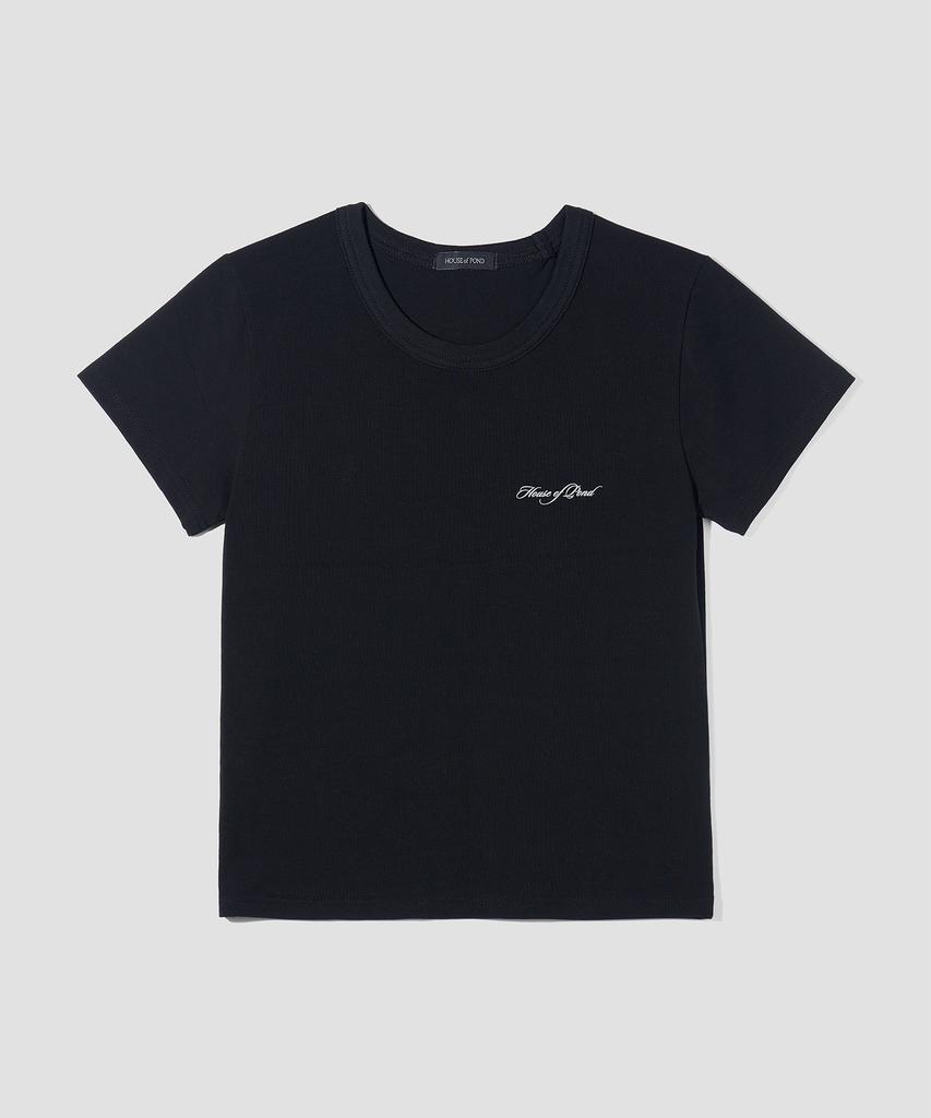 Hauseuobeupondeu Round Neck Narrow T-Shirt (Black)