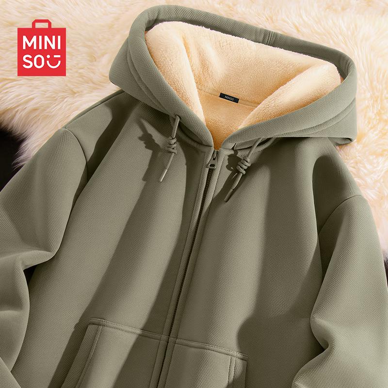 MINISO Men's Winter Warm Fleece Hooded Zipper Jacket