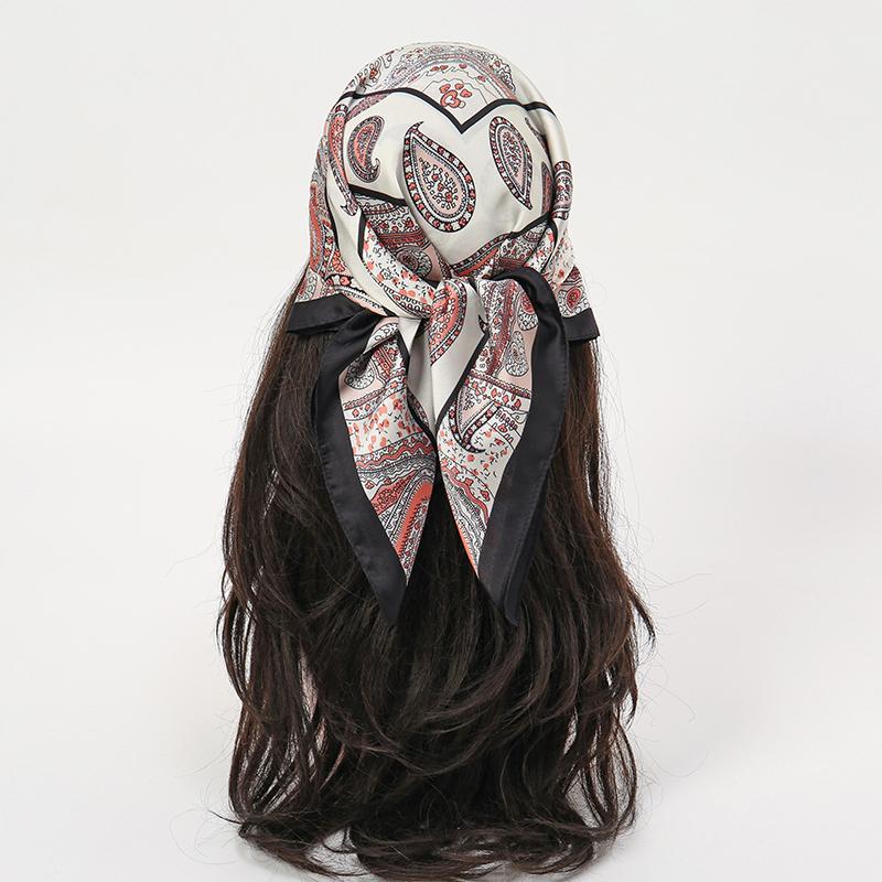 Bohemian Style Floral Print Women’s Square Silk Scarf Satin Head Wrap Tropical Leaf Flower Design Scarves Bandana Hijab