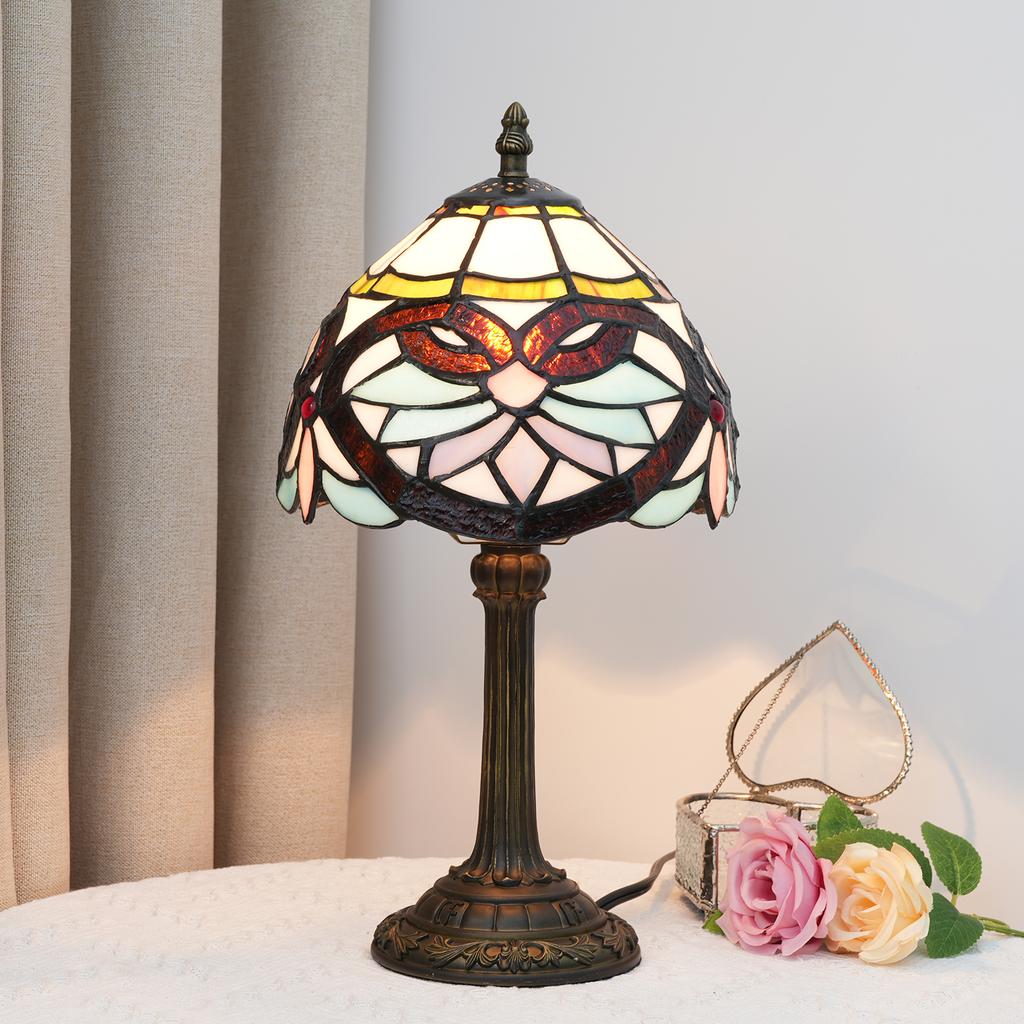 8 Inch Table Lamp baroque Style Stained Glass Lampshades Vintage Desk Lamp Small Bedside Lamp Bedroom Living Room Office Reading