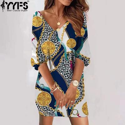 Women's Fashion Summer Spring 1/2 Sleeves V-Neck Loose Waistline Casual Dresses