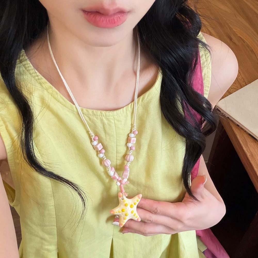 Contrast Color Blue Starfish Collarbone Chain Beads Exquisite Neck Pendant  Seaside Versatile