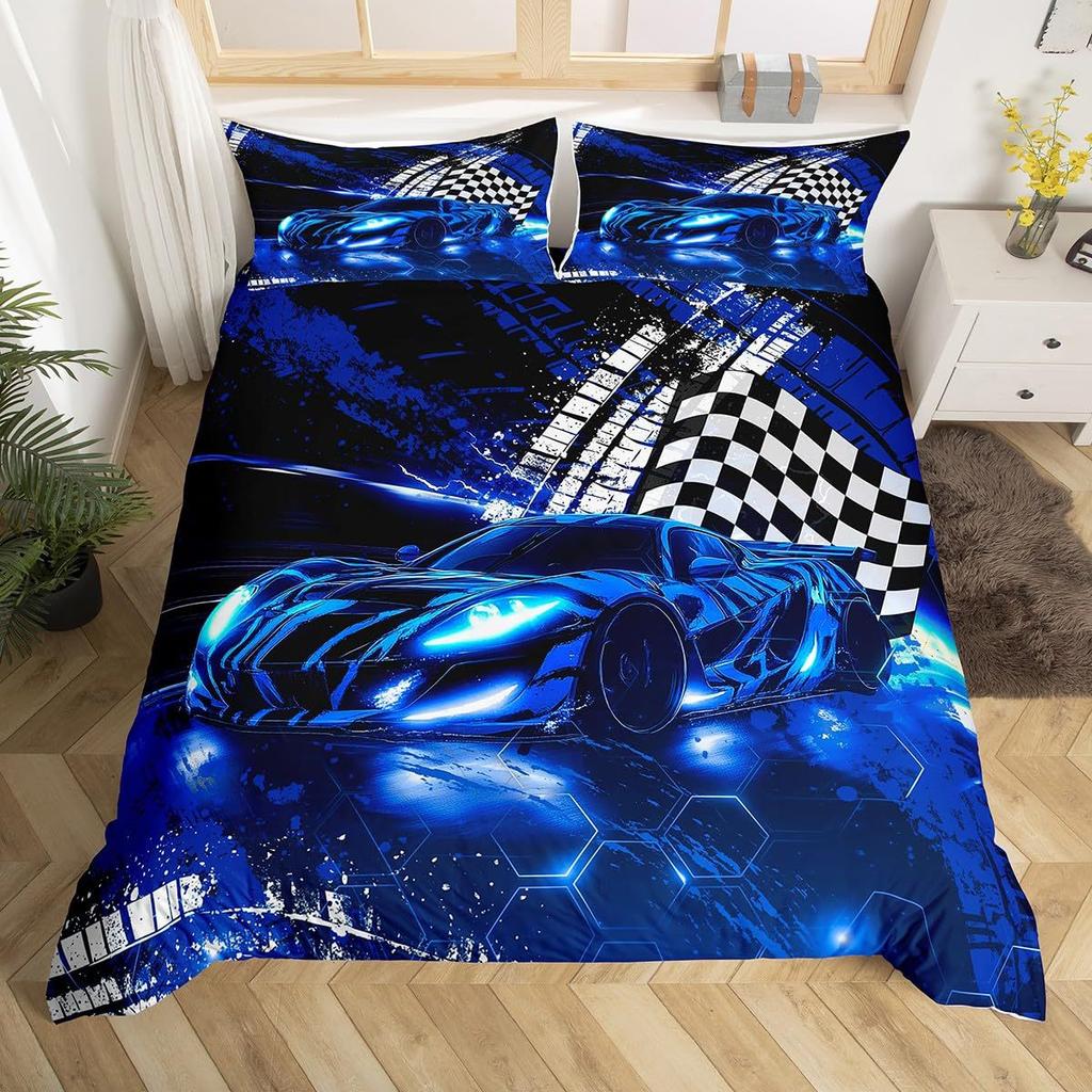 Racing Pattern Digital Printing Quilt Cover Three-Piece Youth Bedding Bedroom Decoration