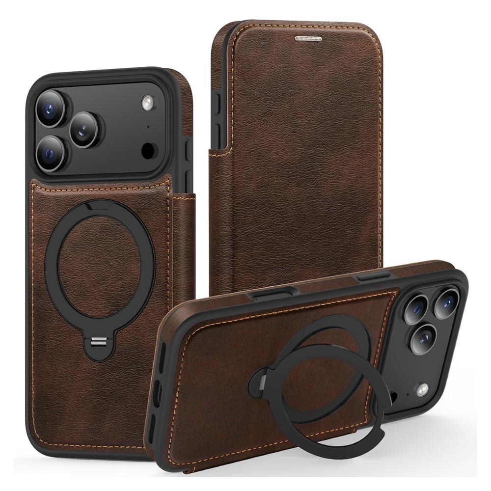 KEYSION Leather Flip Wallet Case for iPhone 15 16 17 Pro Max Air 16Plus 16e Cards Slots Magnetic 360 Ring Stand Phone Back Cover
