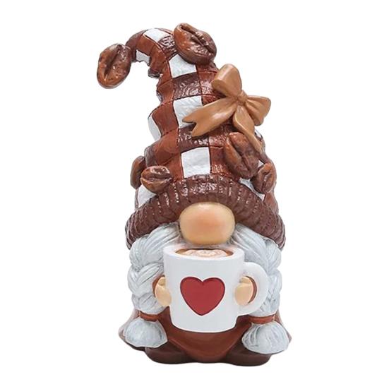 Drinking Coffee Gnome Figurine, Holding Coffee Mug Dwarf Statue, Handmade Gnome Resin Sculpture Coffee Bar Decoration, Gifts for Coffee Lovers B
